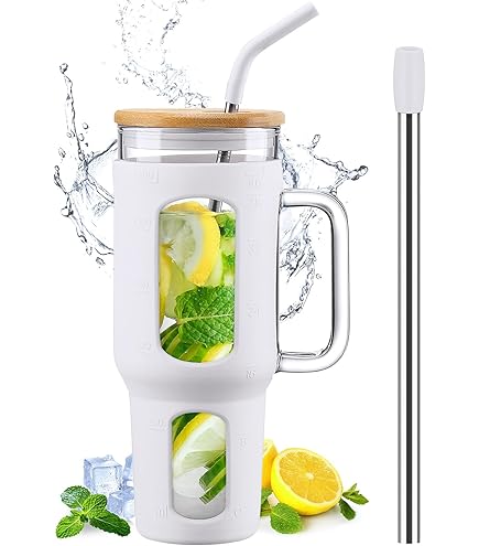 INSETLAN Glas met deksel en rietje, 2 stuks, 580 ml, geribbelde glazen bekers met deksel en rietje voor ijskoffie, sap, smoothies en koude dranken