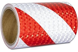 XFXIA Ruban Reflechissant Adhesif Rouge et Blanc 15cm x 10m Bande Reflechissante Autocollante Imperméable Bande Réfléchissante pour véhicules, voitures, remorques, extérieur
