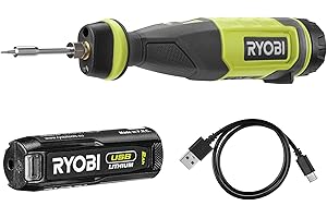 RYOBI Lutownica 4V USB Lithium - 480° - Kabel USB-C - 1 x bateria litowa 4V 2,0 Ah USB - Dostarczany z drutem lutowniczym i nasadką zabezpieczającą - RSI4-120G