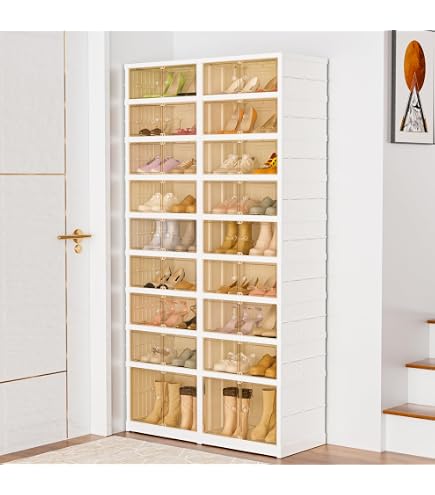 Clear Plastic Stackable Shoe Organizer Foldable Storage Box Easy ...