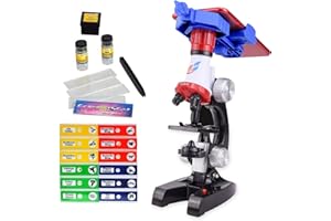 IDEAL SWAN Kids Educational Science Kit - Beginner Microscope with LED, 100X-1200X Magnification, 12 Sample Slides, White