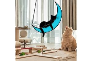 XUSDAMYJ Cat Memorial Suncatcher for Windows Stained Glass, Black Halloween Decor, Butterfly Funny Themed Gift For Cat Lovers