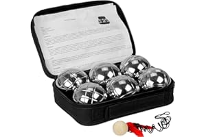 ‎FUNTOMIA FunTomia Boccia Kugeln Set, Boule Kugeln mit 6X Metall-Kugeln 73mm, 720g, 1x Holz-Kugel, 1x Abstandsmesser inkl. Luxuriöser Tragetasche, Petanque für Outdoor-Spiel Garten und Strand Spielzeug