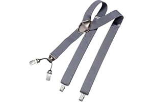 DonDon hombres tirantes 3,5 cm ancho 4 clips con piel cuero marrón de forma Y elástico y con longitud ajustable