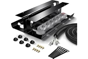 Bubulii Cable Management Bureau, Cache Cable Bureau Grande Capacité, Range Cable Bureau Facile à Assembler avec 6xPorte-câbles/6xCâbles Autocollants Magiques/1x100CM Tuyau de Câble (2PCS, Noir)