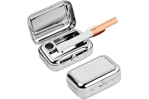 Anseom Pocket Ashtray Square Mini Ashtray with Lid Metal Portable Ashtray for Outdoor Indoor Travel Hiking Camping Beach Fishing (Silver)