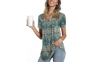 POPYOUNG Women's Henley Shirts Button up Tunic Tops Casual Short Sleeve/sleeveless Blouse