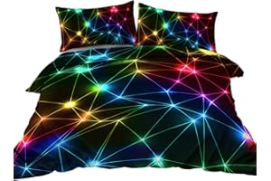 BlessLiving Double Duvet Cover Set: Premium Brushed Microfiber Cosy Bedding for Boys Girls - Triangle Retro Neon Duvet Cover for Kids Teenage Bedroom Accessories