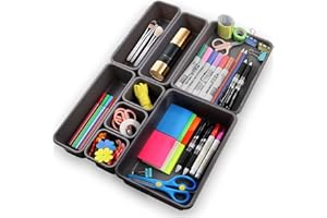 VAVICRAP 8 Stück Schubladen Ordnungssystem 3 Stile Schubladen Organizer Schreibtisch Aufbewahrungsbehälter Schubladen Organizer Küche Anti Rutsch für Schreibtisch Badezimmer Büro Küche-Dunkelgrau