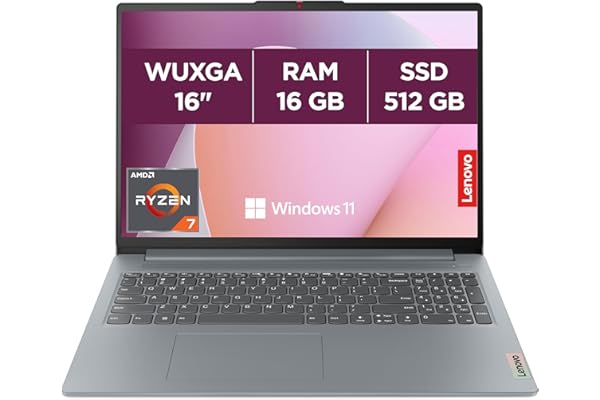 Lenovo IdeaPad Slim 3 16ABR8 - Ordinateur Portable 16'' WUXGA (AMD Ryzen 7 5825U, RAM 16Go, SSD 512Go, AMD Radeon Graphics, Windows 11 Home) Clavier AZERTY Français - Gris