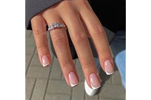 SONGQEE 24 Stück Lang künstliche Nägel zum aufkleben - Fake Nails mit Nail Glue - Quadratisch False Nails für Frauen & Mädchen (Shimmer French White & Pink)