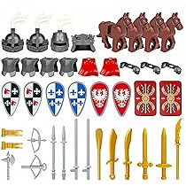 Lego Knights HMNY Medieval Weapons Pack For Medieval Knights, 75Pcs Medieval Armor Helmet Shield Barding Horses Building Set, Compatible With Medieval Lego Minifigures