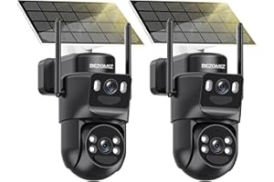BEZOMIZ 4K Caméra Surveillance WiFi Extérieure à Double Objectif,360° PTZ Caméra IP,8MP Détection Humaine avec Panneau Solaire,Suivi Automatique,Vision Nocturne Couleur,Étanche,Audio Bidirectionnel,2.4G/5GHz