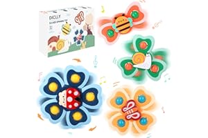DICLLY Juguetes de Baño Giratorios con Ventosa,4 Piezas,Diseños Adorables y Coloridos,Estimulación Sensorial y Motricidad,Juguete Educativo y Divertido,Apto para 12 Meses en Adelante