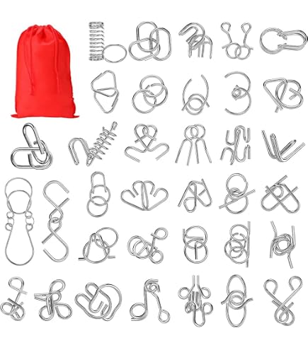 Set De 24 Puzzles Metálicos De Ingenio – Juegos De Lógica Y Destreza Con Bolsa De Transporte, Ideal Para Desafíos Mentales