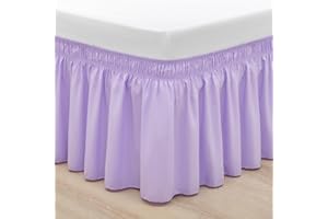 RIMELA Bettrock für Doppelbett, fliederfarben, violett, 38,1 cm lang, elastisch, verstellbar, Staub-Rüschen, für Bettgestell und Boxspringbett, weicher, strapazierfähiger Stoff, maschinenwaschbar,