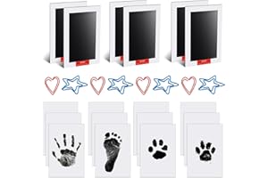 Kemowi 6 Pack Baby Handprint and Footprint Kit, Dog Paw Print Kit Pet, Clean Touch Ink Pads For Dogs&Cats, 6 Mess-Free Print Pads, 12 Imprint Cards, 8 Photo Clips, Safe Pet Memorial Gifts