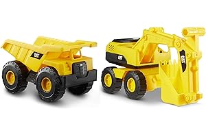 Caterpillar - Pack de 2 Engins de Chantier - Camion Benne et Excavatrice 38 cm