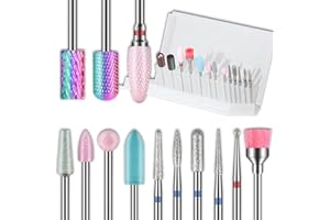 DEPVKO 13pcs Nail Drill Bits, 3/32 Inch Drill Bits for Nails, 10Pcs Russian Cuticle Nail Drill Bit Set and 3Pcs Tungsten Carbide Electric Drill Bit Set for Nails Manicure Efile Pedicure, Home Salon Use