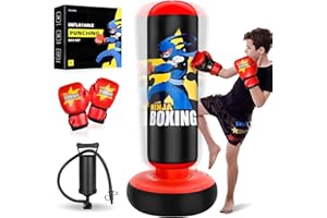 Esnowlee Punching Ball avec Gants de Boxe et Pompe, Sac de Boxe Enfant 168 cm - Idéal pour Karaté, Taekwondo, Cadeau Parfait pour Garçons & Filles de 5 à 12 Ans