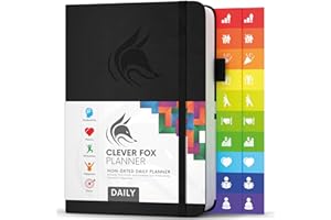 Clever Fox Planner Giornaliero 2019 - Migliore Agenda Calendario giornaliero per aumentare produttività, Felicità e raggiungere i tuoi obiettivi - Organizer Personale - A5, senza data - Nero
