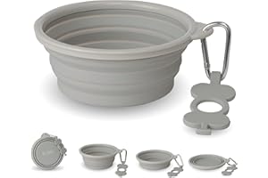 Bonza Medium Collapsible Dog Bowl 750 ML, Sturdy Reinforced Rim, includes Carabiner & Water Bottle Holder Keychain, Light Gray