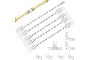 COB LED Strip Connector Set for 8 mm Wide COB Strips 2 Pin, 4 Pieces Transparent Centre Connectors, 2 Pieces L-Shape, 1 Piece T-Shape and 4 Pieces Dual-End Extension Wires 15 cm with 1 Piece DC