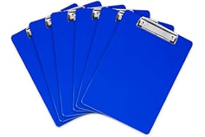 OFFICE SOLUTIONS DIRECT Porte Documents Plastique avec Clip en Métal | Porte-Blocs Résistant Pour Papier A4 | Fixe jusqu’à 100 feuilles. Support Bloc-notes Acrylique Coloré à Pince Rigide | Lot de 6 (Bleu)
