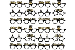 HEREER 24 Pz Felice Anno Nuovo Occhiali Costume Occhiali per 2024 Capodanno Festa Forniture Capodanno Foto Booth Puntelli