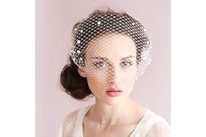 BERYUAN Women Classy Chic White Birdcage Face Veil Pearl Fascinator Bridal Hair Comb Party Headpiece Costume Headwear Formal Dress (White)