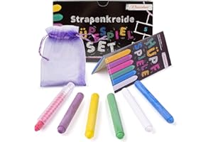 Kleintober I Set de 6 tizas grandes de colores y portatizas Premium I Caja de crayones redondas para pintar asfalto, calle, aceras y pizarra I Regalo ideal de cumpleaños para niños y niñas