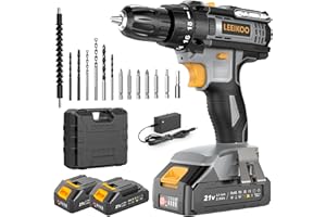 Avvitatore a Batteria, LEEIKOO Trapano Avvitatore Batteria 21V, Avvitatore Elettrico 42N.m con 2 Batterie da 2.0Ah, 2 Velocità, 18+1 Coppie, 14 Accessori, Luce a LED Per Fai da te, Casa e Giardino