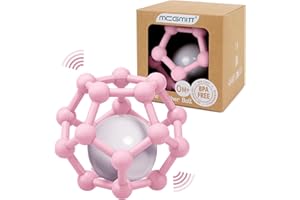 MCGMITT Sonajero Mordedor Bebe Silicona, Pelota Sensorial Bebe Agarre Luz y Suave Juguetes para 0 3 6 9 12 Meses Bebes sin BPA, 10cm, Regalos para Recién Nacidos (Rosa)