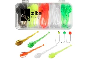 Zite Fishing - Esca in gomma per trote, 25 pezzi, UL a costine sottili, in scatola + 3 ganci in tungsteno