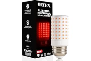 OLVEX Luz Roja Nocturna Melatonina E27 - Bombillas Led E27 Luz Calida - Bombilla Led para Dormir - Tecnología Flicker Free + 0% Luz Azul - Mejora del Ritmo de Descanso e Ideal para Leer.