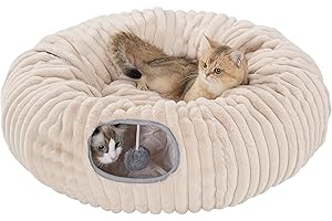 Avont Tunel para Gatos Interior – Cama y Juguete Interactivo de Peluche Suave para Gatitos y Gatos Adultos, Fácil Montaje y Plegable, Ideal para Jugar, Descansar y Esconderse – Color Marrón