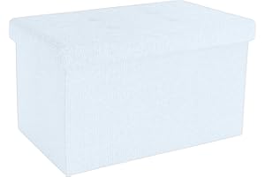 INTIRILIFE Banco Plegable 49x30x30 cm en Blanco - Asiento Cubo con Tapa y Espacio de Almacenamiento de Tela con Huecos - Asiento Cubo reposapiés Plegable Caja de Almacenamiento Cofre Asiento Taburete