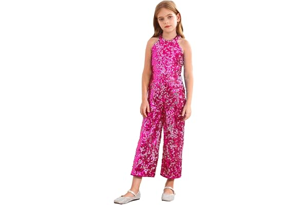 inhzoy Flickor paljetter jumpsuit ärmlös overall festlig elegant glitter sparkdräkt barn en del fest kväll festtåg outfit