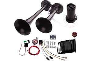 ‎FARBIN FARBIN Lautes Zug Horn für Auto 12V 150db Super Loud Air Horn Dual Trompete LKW Horn mit Kompressor und Knopf (12V, Schwarzes Doppelrohr Luft horn mit Knopf)