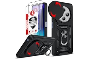 LeYi Funda para Xiaomi Redmi 14C/14 C 4G/Xiaomi Poco C75 con [2-Unidades] Cristal Vidrio Templado, Carcasa Cubierta de cámara Deslizante Proteger Anillo Soporte Silicona TPU Armor Bumper Case, Negro