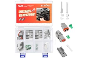 ‎JRREADY JRready DT Stecker 2 poling Deutsch Stecker Sortiment Set 6 Sätze Grau mit Size 16 Deutsch Terminal Wire Gauge 14-18 AWG IP68 Wasserdichte Stecker 2 polig für Motorrad Roller Auto LKW Boote