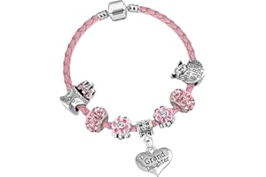 CHARM BUDDY Granddaughter Sparkly Crystal Pink Leather Birthday Charm Bracelet with Gift Box Set Birthday Gifts for Girls Birthday Jewellery for Girls 3rd 4th 5th 6th 7th 8th 9th 10th 11th 12th 13th Birthday