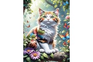 askkqtx Malen Nach Zahlen Erwachsene,Katze Schmetterling Blumen DIY Paint by Numbers Adult Handgemalt Ölgemälde Kit für Anfänger Ohne Rahmen Als Geschenk Home Wand Dekor 30X40 CM