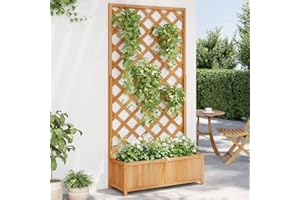 Myheimly Pflanzkübel mit Spalier Braun Massivholz Tanne 90 x 35 x 180 cm Gartenspalier Rankgitter Rankhilfe Pflanzkasten Blumenkübel