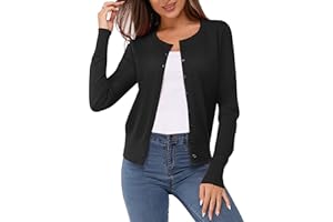 Newshows Women's Solid Button Down Long Sleeve Classic Crew Neck Knit Cardigan Sweater