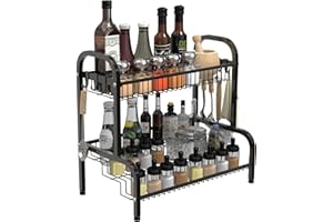 Cinnani especieros para cocina en Acero al Carbono de Doble Capa con 8 Ganchos - Diseño en Negro Mate, Espacio especias organizador - 42x26x41CM