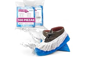 ARNOMED Cubrezapatos desechables CPE+PP, calzas desechables pies blanco con suela azul, 100 uds., patucos desechables, cubre zapatos desechable talla 17x40cm, cubrezapatos desechables sanitarios