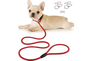 LangJiao Guinzaglio Corda Addestramento a Piedi per Cani, Anello Regolabile per Animali Domestici in Nylon al Piombo 1.5 m (rosso, nero, 2pc)