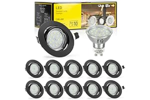 Bojim Foco Empotrable Led Techo Nergo, 10x Ojo De Buey LED Gu10 6W = Halogeno 54W Incluye Bombilla GU10 Blanco Natural 4000K 550Lm Luz de Techo Para Interior Redondo Esmerilado Ángulo Orientable 30°