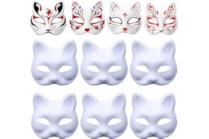 Ayizhiniu 10pcs Mascara Gato, Máscara Thérian, DIY Pintado Mano Mascara Gato, Gato Máscara Blanca Sin Pintar, Aplicable a Cosplay Fiesta Careta Halloween